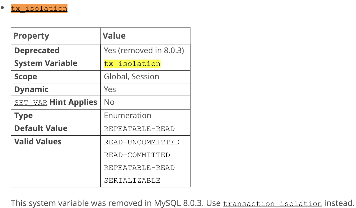 解决MySql8.0 查看事务隔离级别报错的问题