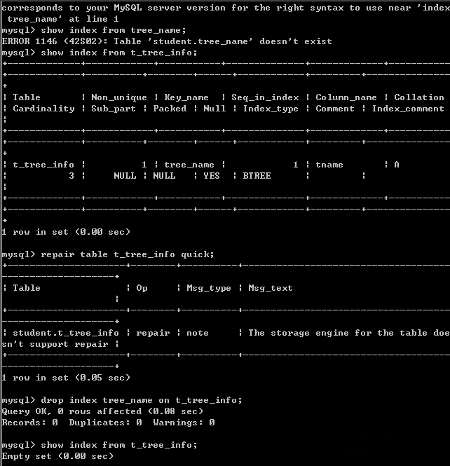 MySQL使用命令创建、删除、查询索引的介绍