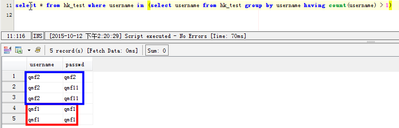 mysql查询表里的重复数据方法