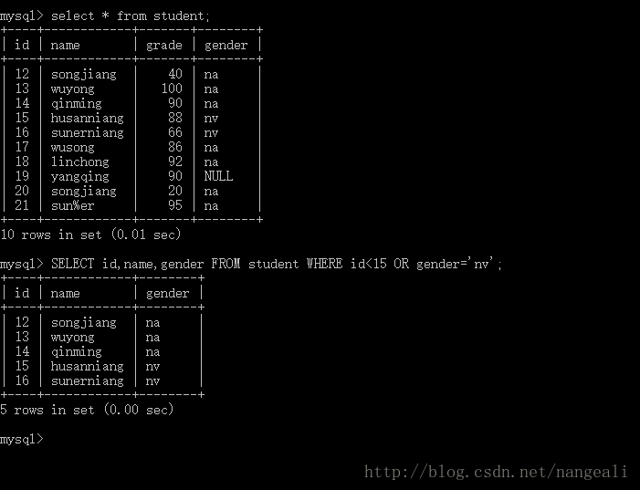 MySql带OR关键字的多条件查询语句