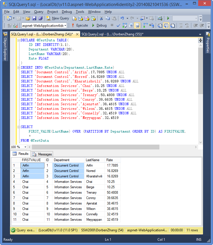 SqlServer2012中First_Value函数简单分析