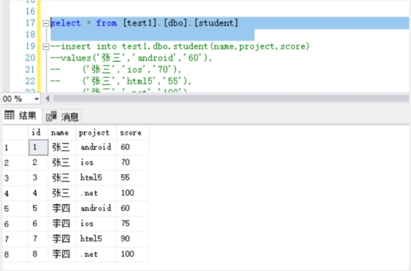 SQL Server基础之行数据转换为列数据