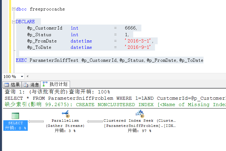 SQL Server中参数化SQL写法遇到parameter sniff ，导致不合理执行计划重用的快速解决方法